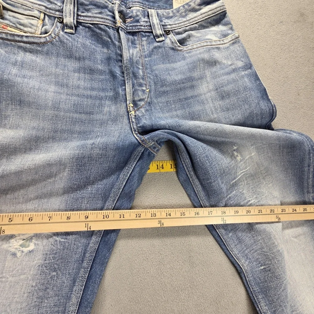 Diesel Jeans Mens 33x34 Blue Rayan Straight Distressed Button Fly Italy 0071J
